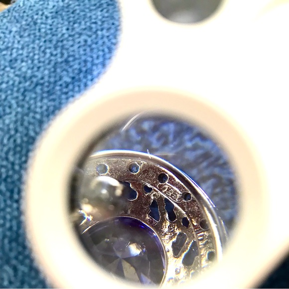 JTV Sterling Silver Rhodium Plated CZ Tanzanite Gem Button Style Earrings - Picture 4 of 6